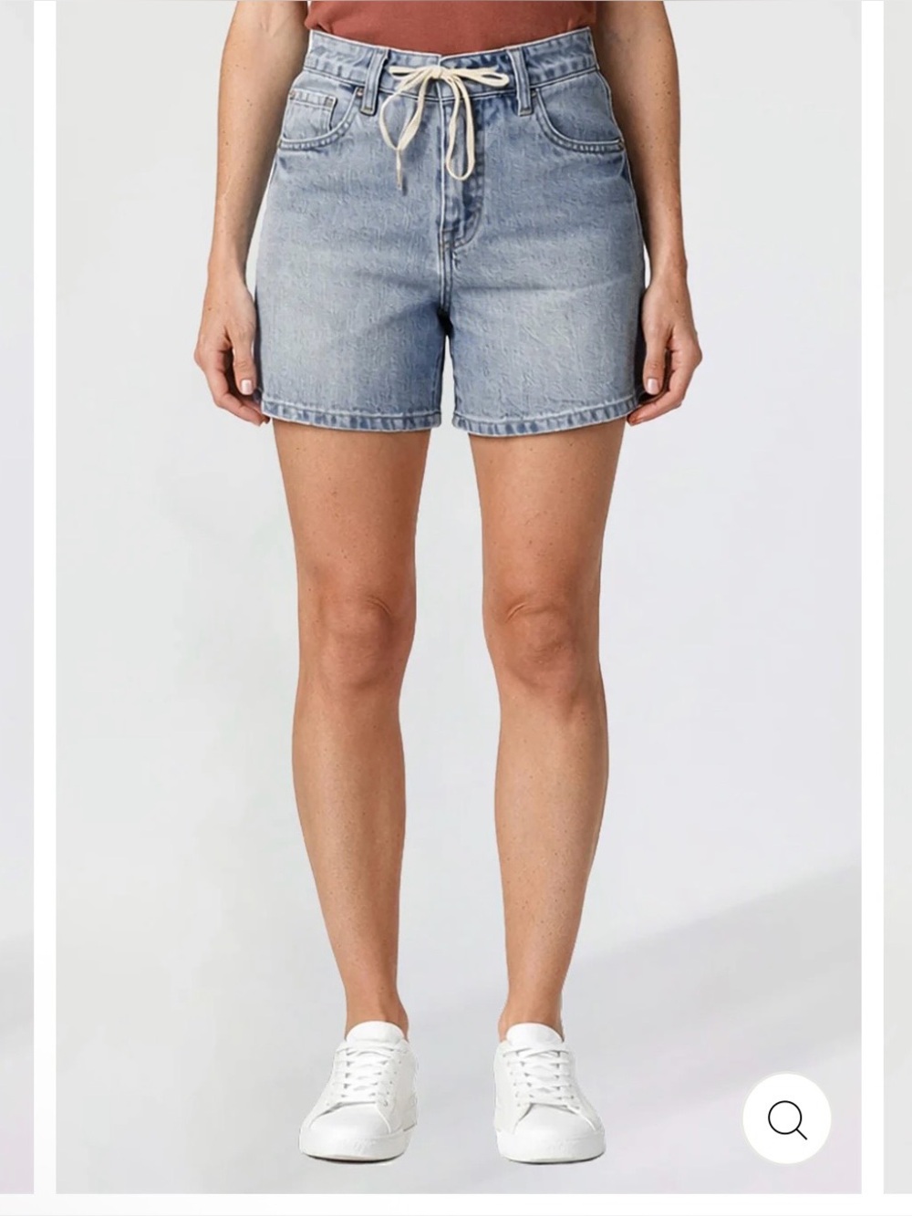 Royalty For Me Faded Light Blue Denim Drawstring Shorts